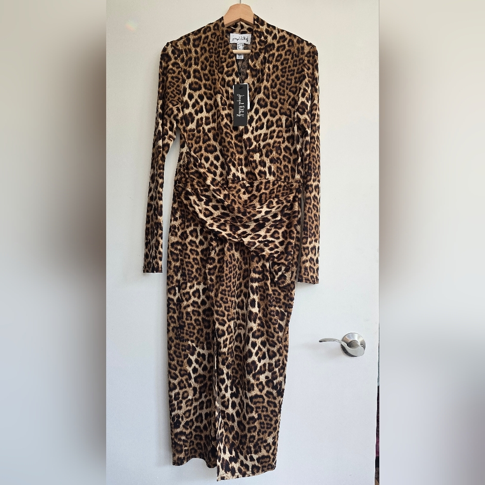 Joseph Ribkoff Leopard-Print Wrap Midi Dress in Brown and Black - Picture 3 of 7